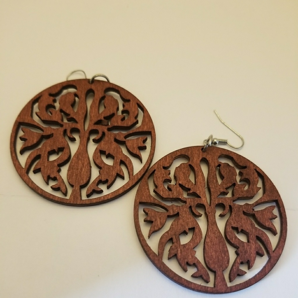 Laser cut trendy wooden earrings